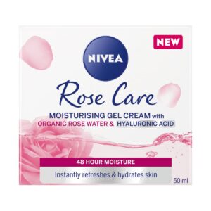Shop Nivea Rose Care Moisturising Gel in Ghana at My Beauty Nook. A lightweight, hydrating gel cream infused with rose water for soft, glowing skin.