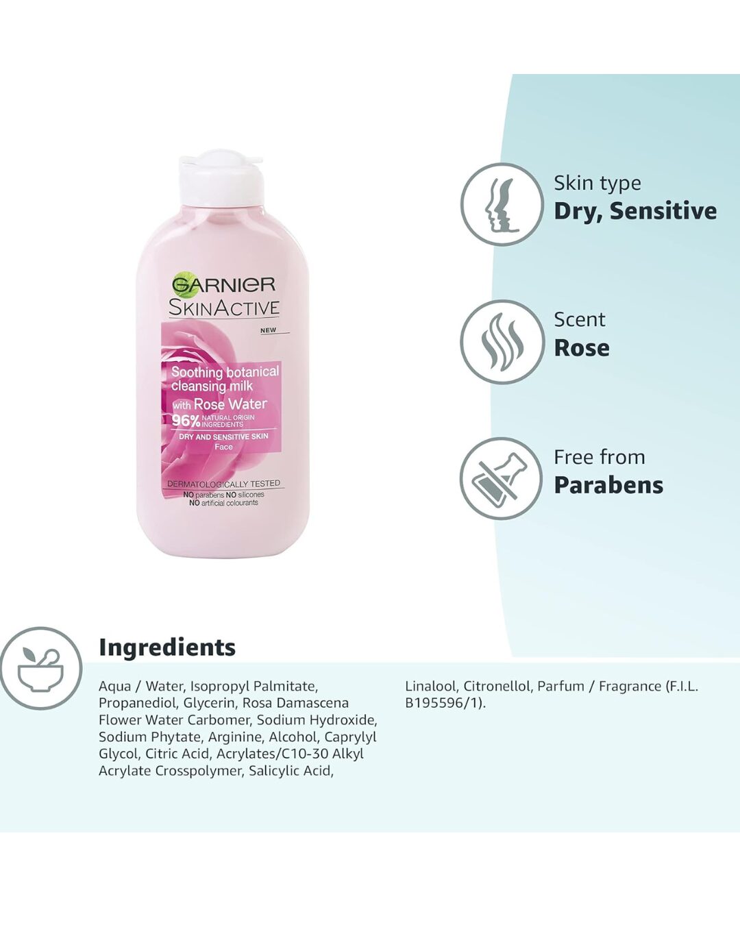 Shop Garnier Natural Rose Cleansing Milk in Ghana at My Beauty Nook. A soothing, hydrating cleanser for sensitive skin, infused with rose water.