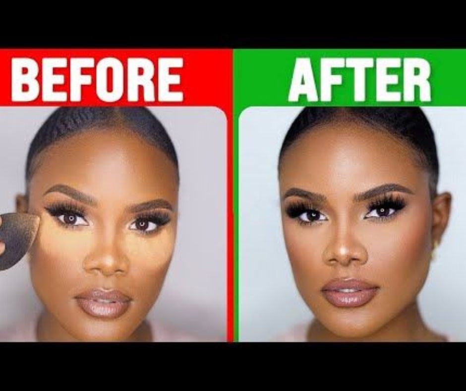  Comparison showing the difference between setting powder and setting spray.
